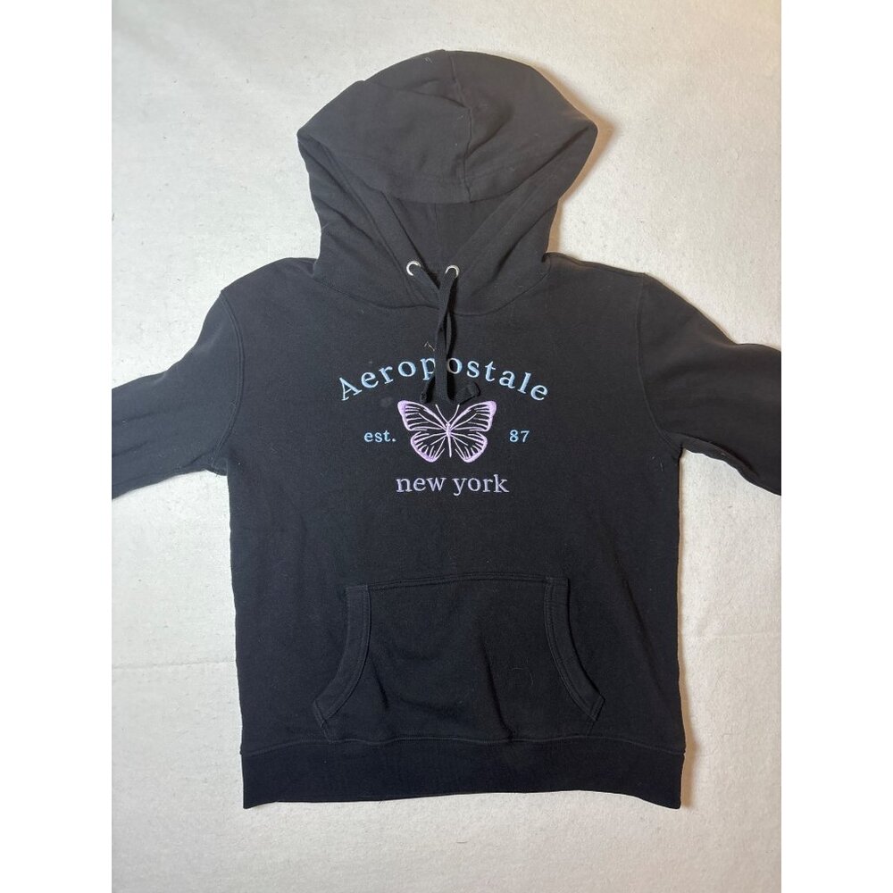 Aeropostale Black Hoodie With Butterfly Graphic Size M Cotton/Polyester Made In